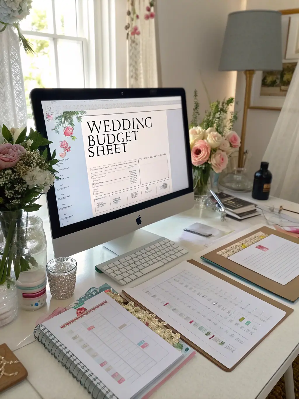 A photograph showcasing a detailed budget spreadsheet and vendor contracts, representing the financial planning and negotiation aspects included in the comprehensive wedding packages.
